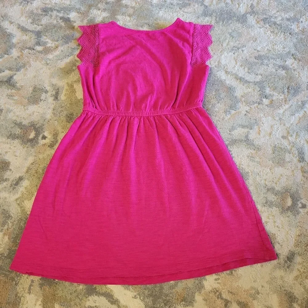 Old Navy Hot Pink Gathered Waist with lace sleeve Girls Dress